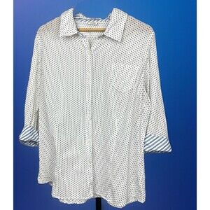 Van Heusen Top Button Up White Blue Polka Dot Shirt Contrast Flip Cuff‎ XXL 2XL